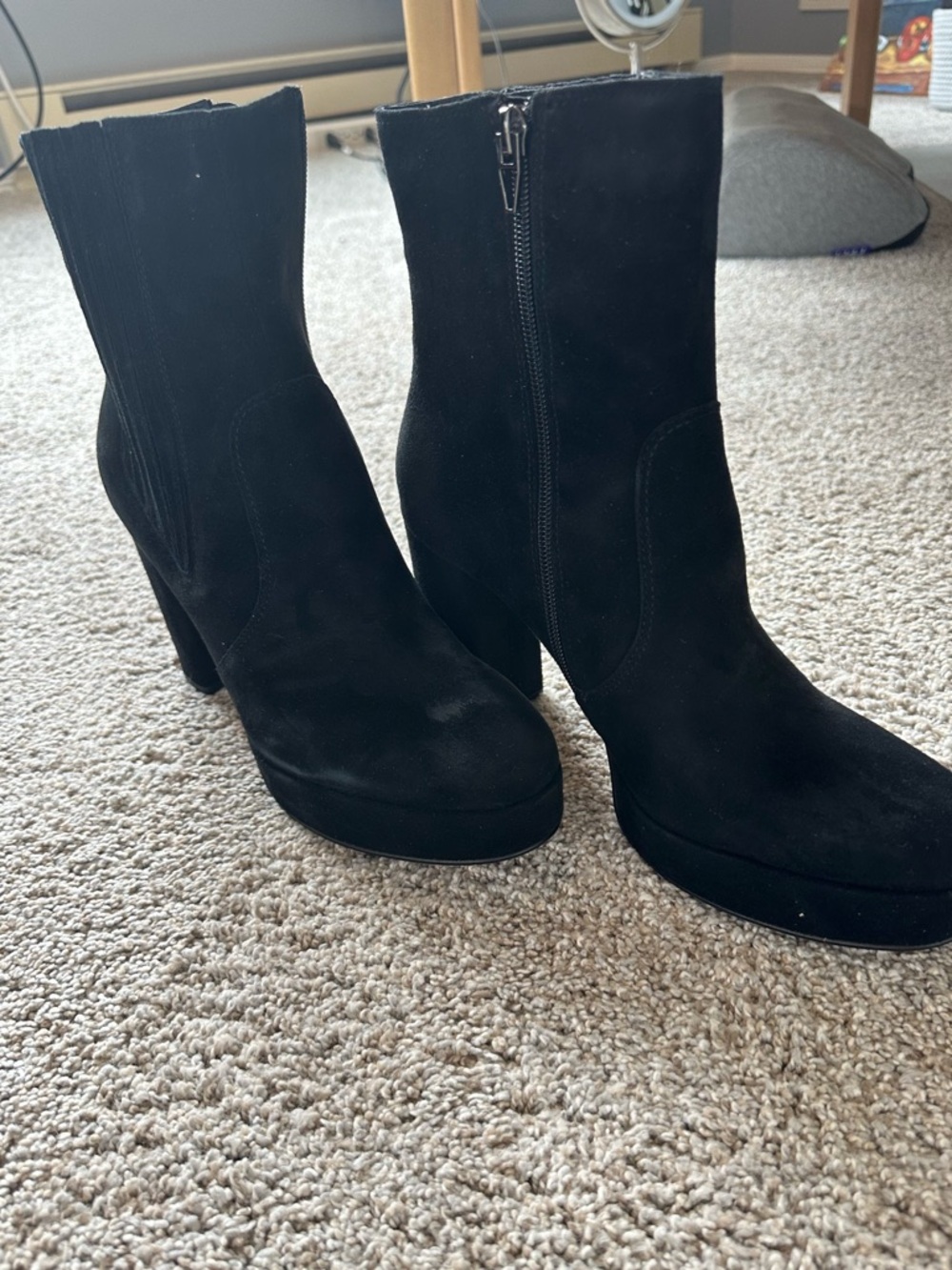 Dolce Vita Cinny Black Suede Platform Mid-Calf Heel Boots